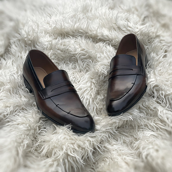 Lucas - Penny loafer in Ember patina with hand stitch detailing