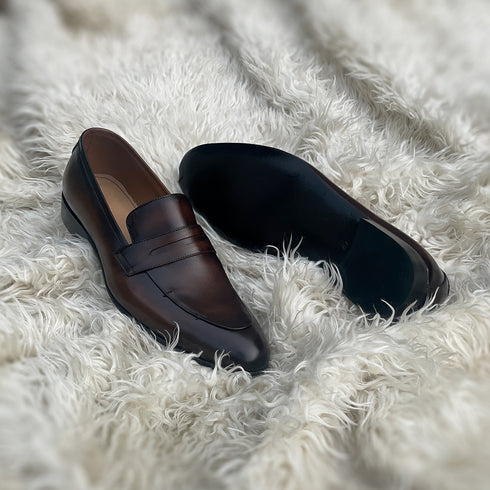 Lucas - Penny loafer in Ember patina with hand stitch detailing