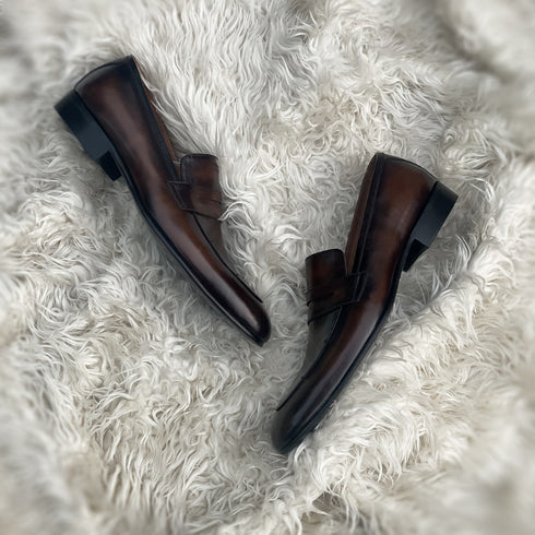 Lucas - Penny loafer in Ember patina with hand stitch detailing