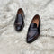 Andrew - Single component penny loafer with an elegant twisted leather tie on the facing. Hand made from the finest Calf leather with hand-stitch detailing. Soft inner naturally tanned cow leather lining. Rounded edge vegetable tanned leather sole. Finished in the very beautiful Hazelnut patina.