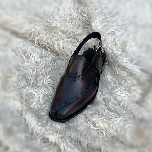 Cetin - Peshawari Chappal with brogue detailing. Made from very soft Calf leather. Finished in the very beautiful Dark Cedar patina