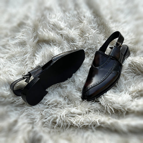 Cetin - Peshawari Chappal with brogue detailing. Made from very soft Calf leather. Finished in the very beautiful Dark Cedar patina