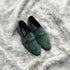 Carlyle | Green - Horse-bit loafer made from finest velveteen fabric suede. Solid metal accessory on the facing