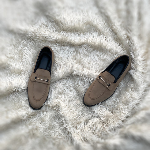 Carlyle - horse-bit loafer made in the finest velveteen fabric in Sand color