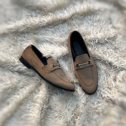Carlyle - horse-bit loafer made in the finest velveteen fabric in Sand color