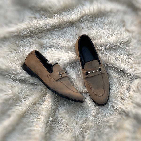 Carlyle - horse-bit loafer made in the finest velveteen fabric in Sand color