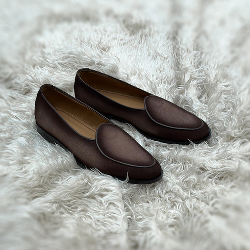 Dimitri - Belgian Loafer made from soft Suede leather with very fine nab. Finished in the beautiful Cedar patina, edge through-dye-ing and sealing to stand the test of time
