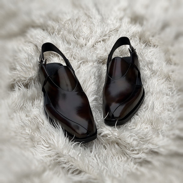 Erdem - Peshawari Chappal made from the finest Calf leather. Finished in the very beautiful Dark Umber patina