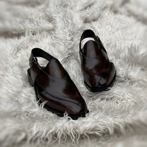 Erdem - Peshawari Chappal made from the finest Calf leather. Finished in the very beautiful Dark Umber patina