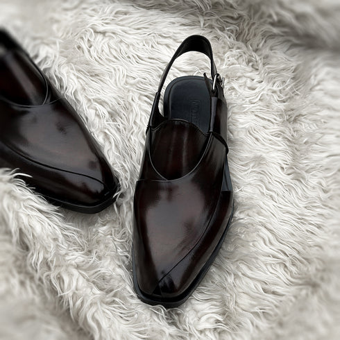 Erdem - Peshawari Chappal made from the finest Calf leather. Finished in the very beautiful Dark Umber patina