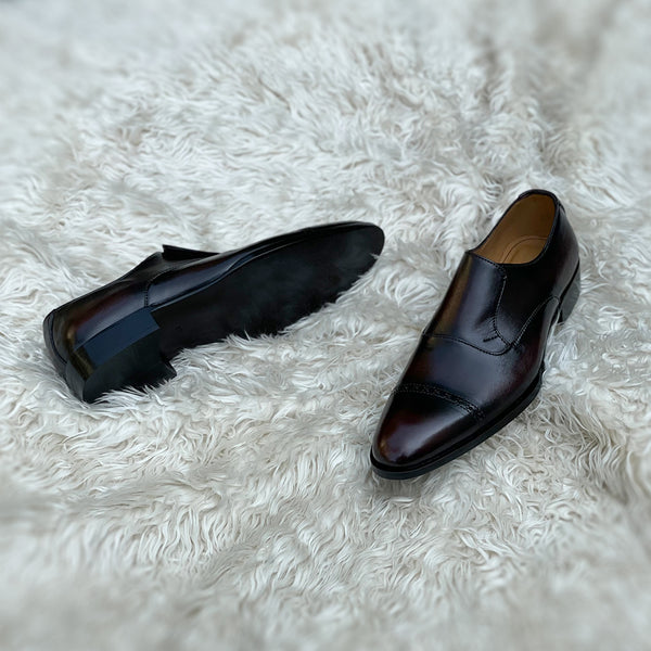 Kaiden A2 - A modern re-imagination of the Cap toe Lazy man with brogue detailing. Finished in the very beautiful Ox-blud patina