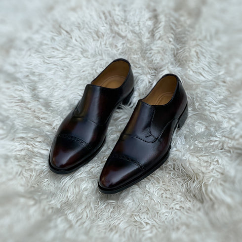 Kaiden A2 - A modern re-imagination of the Cap toe Lazy man with brogue detailing. Finished in the very beautiful Ox-blud patina