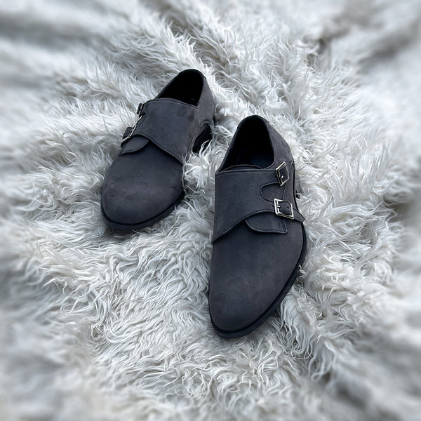 Lorenzo | Grey - Double Monk-strap made from the finest tannery dyed Grey suede with very fine nab