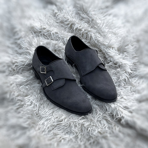 Lorenzo | Grey - Double Monk-strap made from the finest tannery dyed Grey suede with very fine nab