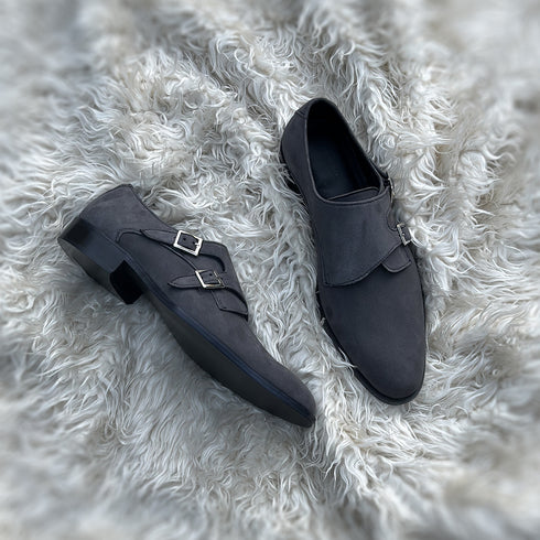 Lorenzo | Grey - Double Monk-strap made from the finest tannery dyed Grey suede with very fine nab
