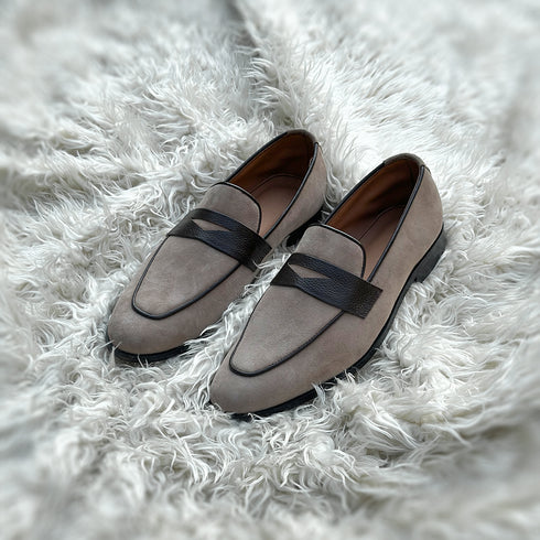 Mark - Meticulously hand-crafted Penny loafer made from the finest Suede leather. Mark features a contrasting yet complimentary pebble grain leather tie which adds visual depth to the pair.