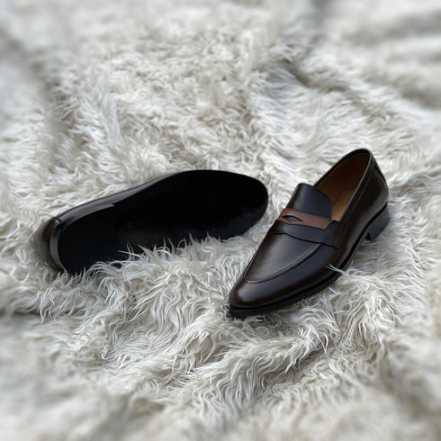 Millar 2.0 - Penny loafer made from the finest tannery dyed dark brown Calf leather along with contrasting yet complimentary leather tie detailing.