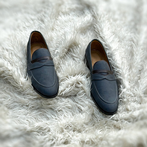 Millar - Penny loafer made from the finest snuffed suede leather with contrasting pebble grain leather components