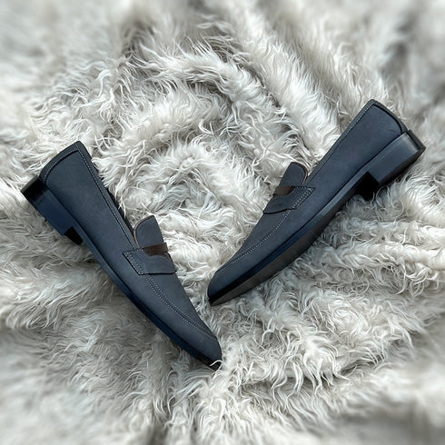 Millar - Penny loafer made from the finest snuffed suede leather with contrasting pebble grain leather components