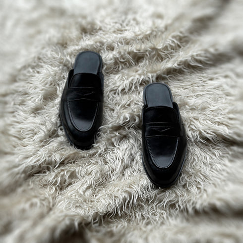 Quinton - Leather tie Mule slide made from high quality black calf leather