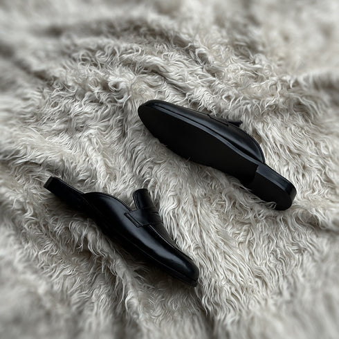 Quinton - Leather tie Mule slide made from high quality black calf leather
