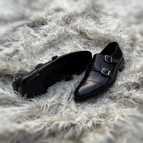 Rodrick - Cap toe Double Monk made in high quality black Calf leather.