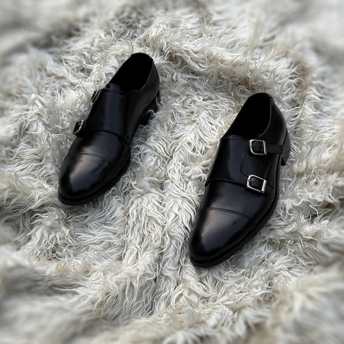 Rodrick - Cap toe Double Monk made in high quality black Calf leather.