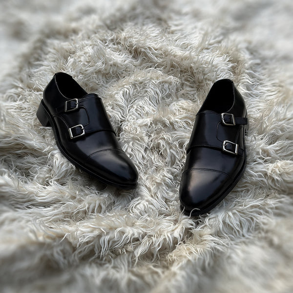 Rodrick - Cap toe Double Monk made in high quality black Calf leather.