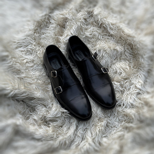 Rodrick - Cap toe Double Monk made in high quality black Calf leather.