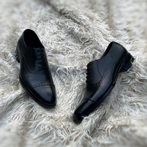 Terrance - Semi brogue Cap toe Oxford meticulously hand-crafted from the finest black calf leather.