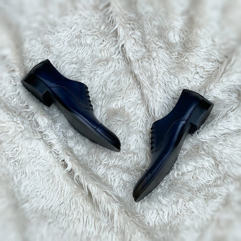 Tyler - Cap Toe Oxford made from soft blue calf leather with edge burnishing