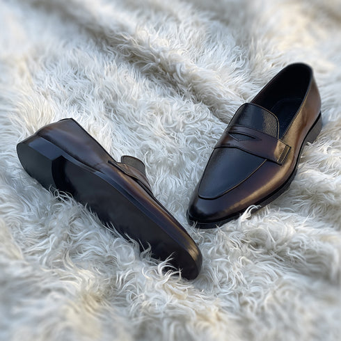 David - Bi material Penny loafer made from high quality Calf leather & embossed Calf leather