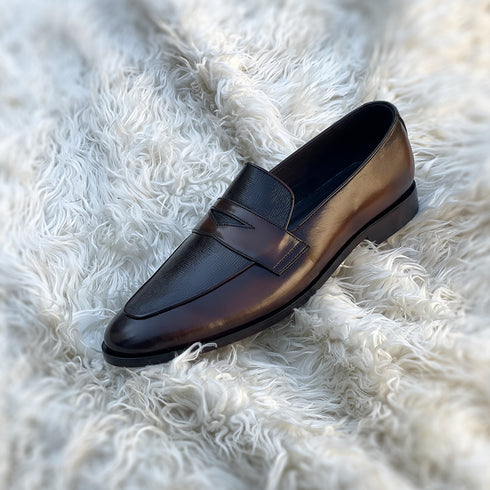 David - Bi material Penny loafer made from high quality Calf leather & embossed Calf leather