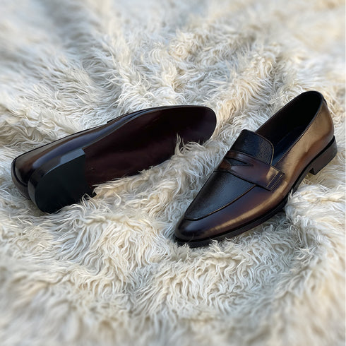 David - Bi material Penny loafer made from high quality Calf leather & embossed Calf leather
