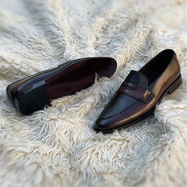 David - Bi material Penny loafer made from high quality Calf leather & embossed Calf leather