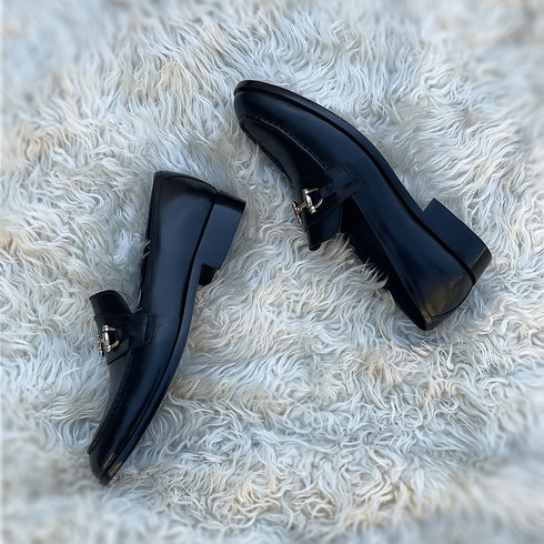 HESTON black loafer jet black finish - full view showcasing timeless elegance and golden buckle