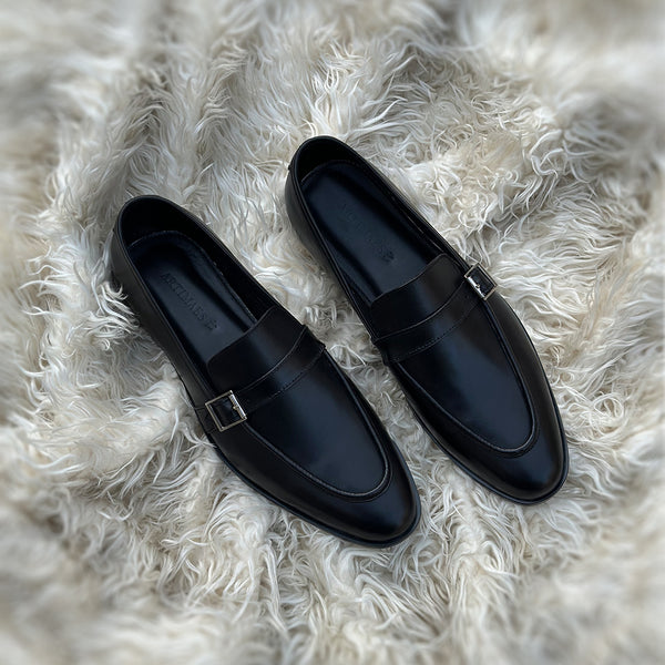 Lars - Single strap Loafer with hand-stitch detailing. Made from the finest Black calf leather, soft inner lining and durable rubber sole