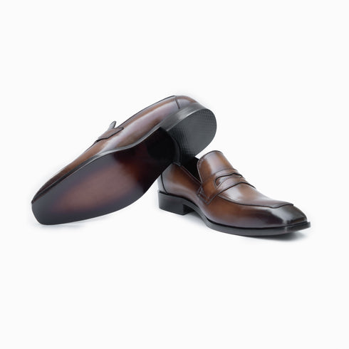 Liam - Penny Loafer in Tobacco patina sole + inside view