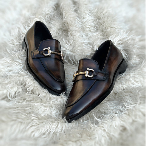 Lucca - Horse-bit Penny loafer finished in the very beautiful museum Burnt Cedar patina