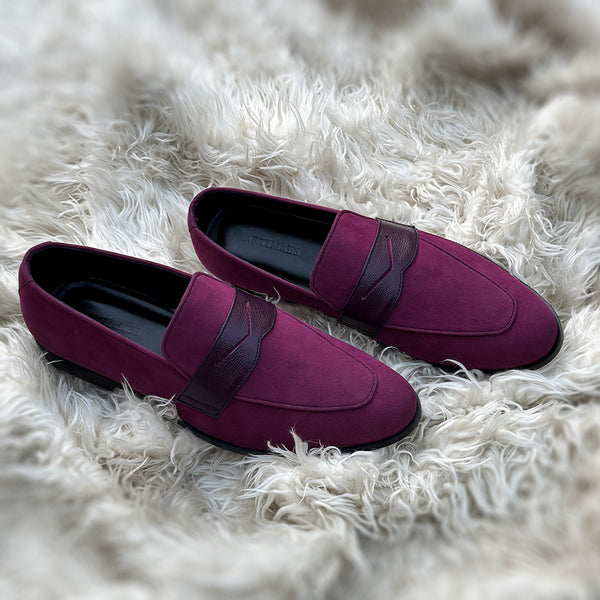 Mark - Penny loafer made from the finest fabric suede with pebble grain leather tie on the facing