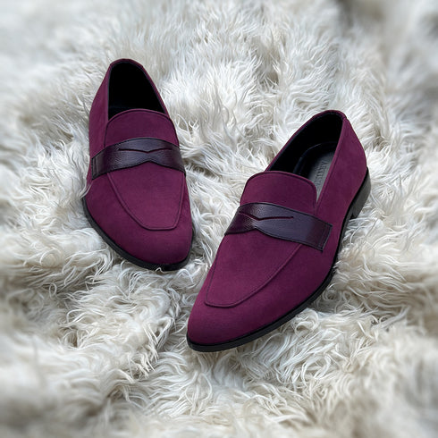 Mark - Penny loafer made from the finest fabric suede with pebble grain leather tie on the facing