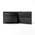 Milton - Leather wallet with flip ID slot. Made from soft black calf leather. Open compartments view with Flip ID slot