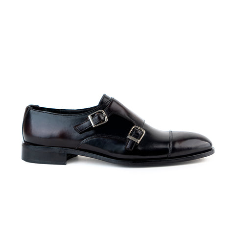 Russell Cap toe Double Monkstrap in Ebony patina side view