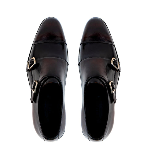 Russell Cap toe Double Monkstrap in Ebony patina top view