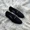 Carlyle | Black - Horse-bit loafer made from fine nab velvet. Solid metal accessory on the facing