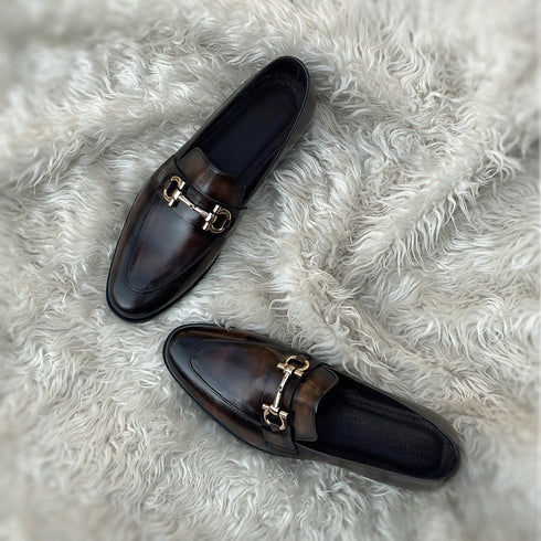 Lucca - Horse-bit Penny loafer finished in the very beautiful museum Burnt Cedar patina