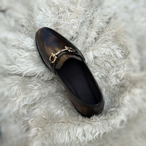 Lucca - Horse-bit Penny loafer finished in the very beautiful museum Burnt Cedar patina